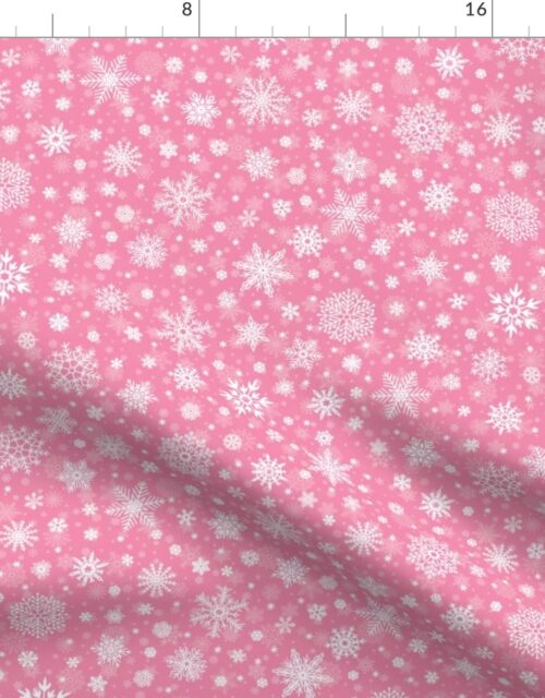 Small Merry Bright Rose and White Splattered Snowflakes Fabric