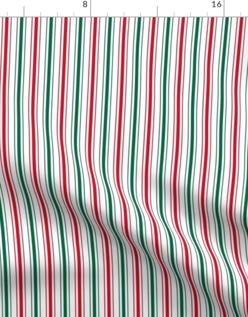 Small Mexican Flag Colors Red, White and Green Ticking Stripes Fabric