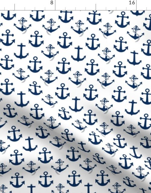 Small Nautical Blue Sailing Boat Anchors on White Fabric