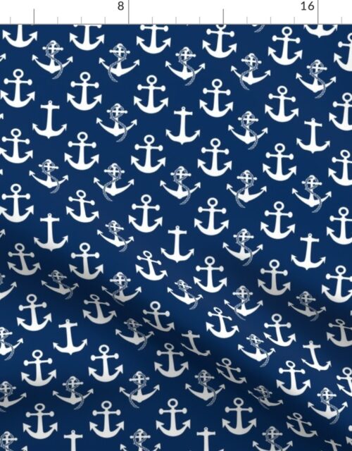 Small Nautical White Sailing Boat Anchors on Blue Fabric