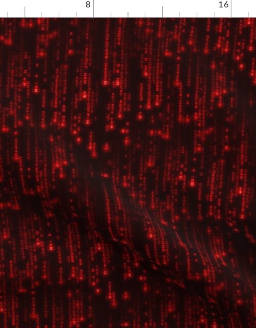 Small Neon Red Digital Rain Computer Code Fabric
