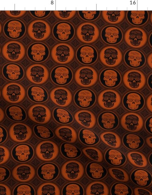 Small Orange and Black Skulls Calaveras Day of the Dead Dia de los Muertos Fabric