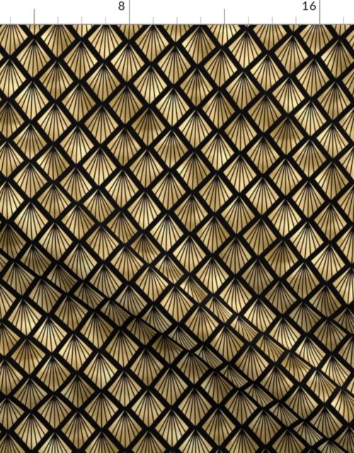 Small Palm Fans in Black and Gold Vintage Faux Foil Art Deco Vintage Foil Pattern Fabric