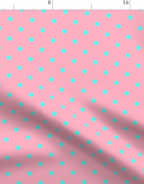 Small Polka Dots in South Beach Aqua Blue on Palm Beach Pink Fabric