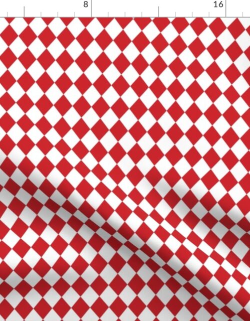 Small Poppy Red and White Diamond Harlequin Check Pattern Fabric