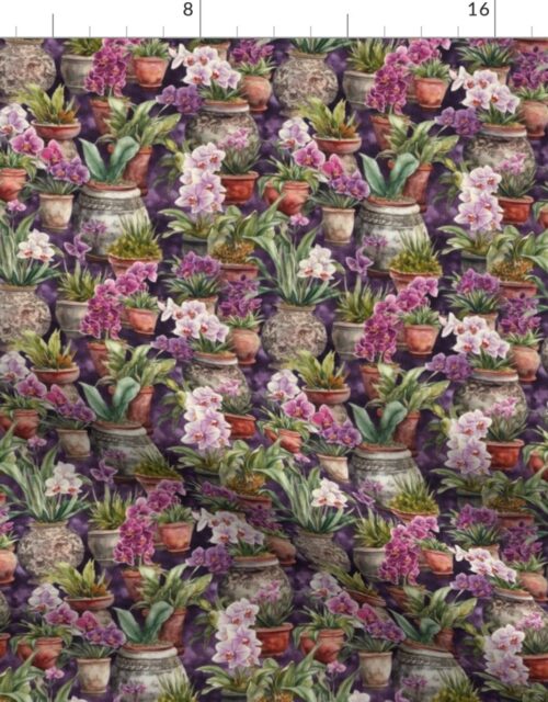 Small Potted Orchid Plants Watercolor Fabric