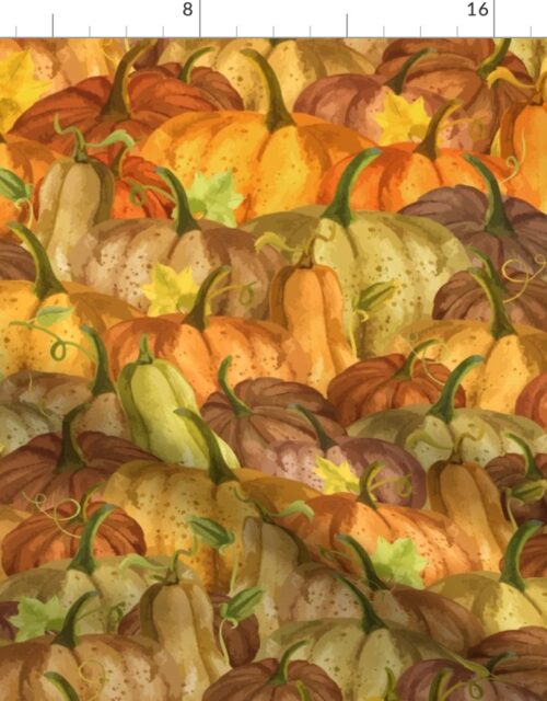 Small Pumpkin Patch Repeat in Autumnal Tones of Orange Fabric