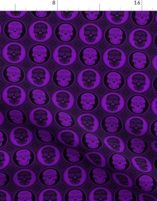Small Purple and Black Skulls Calaveras Day of the Dead Dia de los Muertos Fabric