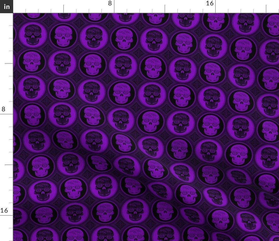 Small Purple and Black Skulls Calaveras Day of the Dead Dia de los Muertos Fabric