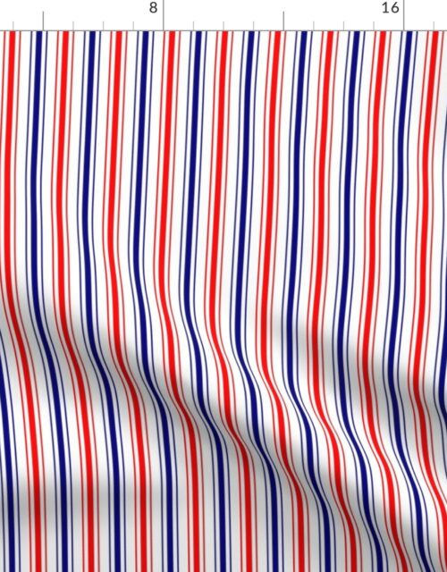 Small Red White and Blue USA Vertical Ticking Stripes Fabric