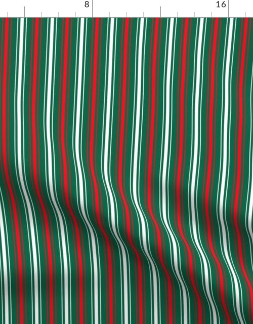 Small Red White and Green Christmas Ticking Stripe Fabric