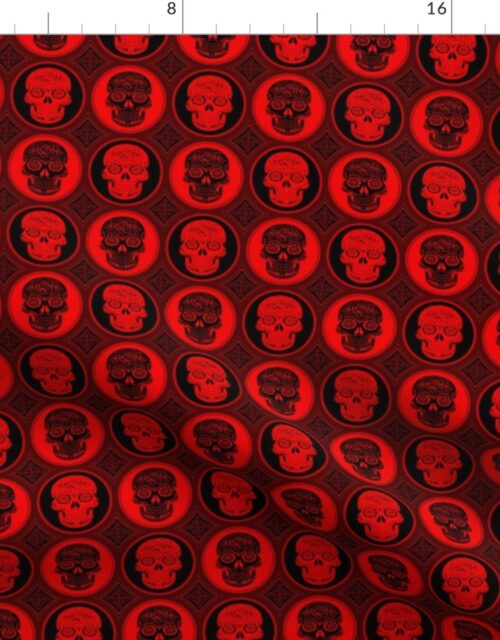 Small Red and Black Skulls Calaveras Day of the Dead Dia de los Muertos Fabric