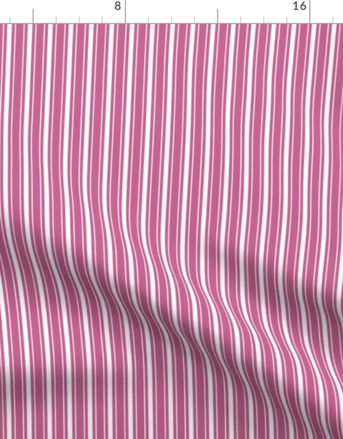 Small Reversed Peony Pink and White Vertical Mattress Ticking Stripes Fabric