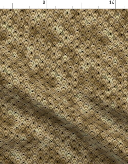 Small Ringed Scales in Black and Gold Vintage Faux Foil Art Deco Vintage Foil Pattern Fabric