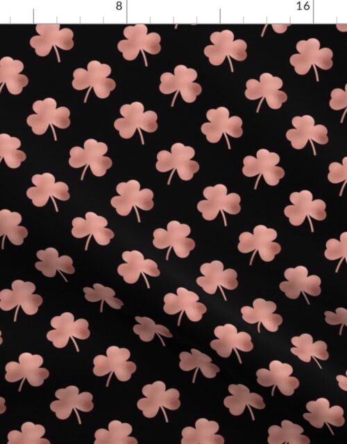 Small Rose Gold Faux Foil Heart-Shaped Clover on Black St. Patricks Day Fabric