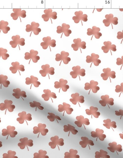 Small Rose Gold Faux Foil Heart-Shaped Clover on White St. Patricks Day Fabric