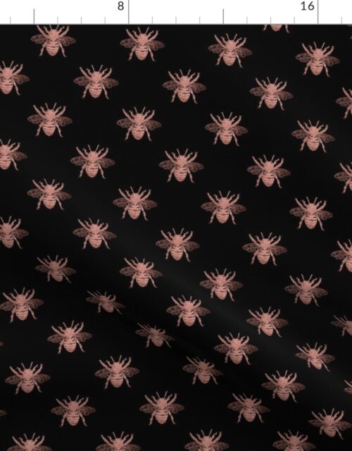 Small Rose Gold Metallic Foil Bees on Black Fabric