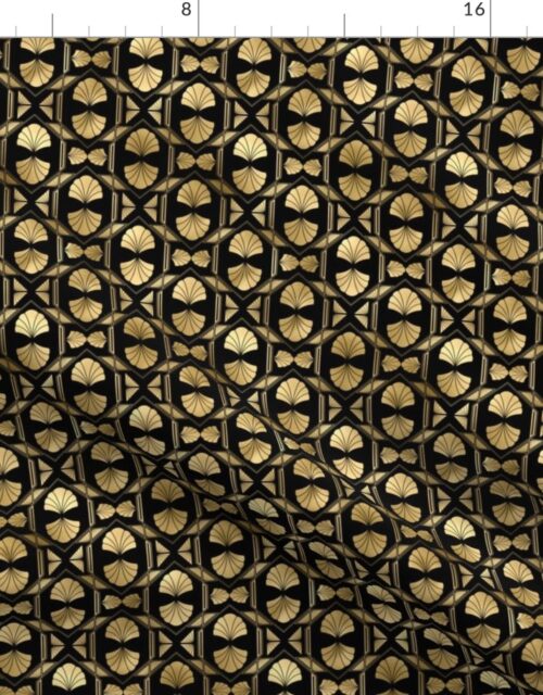 Small Scallop Shells in Black and Gold Art Deco Vintage Foil Pattern Fabric