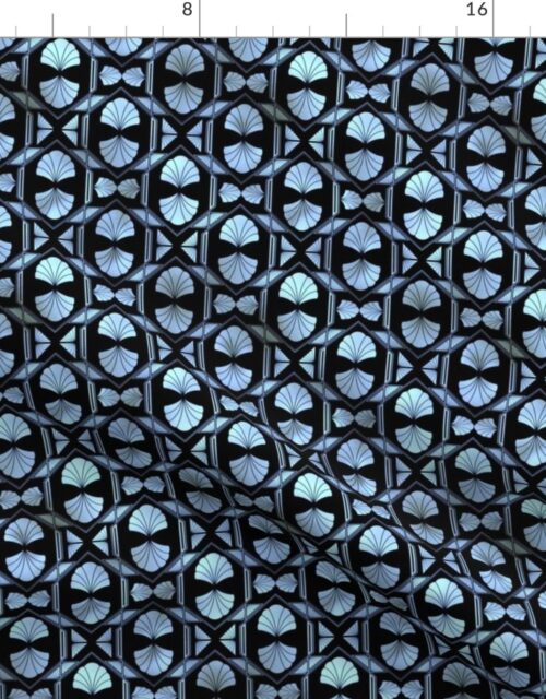 Small Scallop Shells in Black and Pearl Art Deco Vintage Foil Pattern Fabric