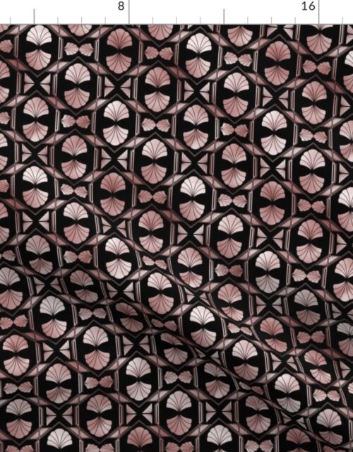 Small Scallop Shells in Black and Rose Gold Art Deco Vintage Foil Pattern Fabric