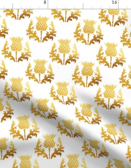 Small Scottish Thistle Flower of Scotland Gold on White Fabric