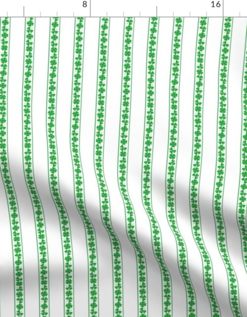 Small Single  Striped St. Patricks 3 and 4-Leafed Shamrocks in Kelly Green on White Fabric