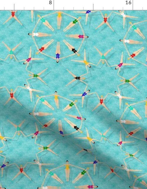 Small Synchronized Swimmers Water Ballet in Aqua Swimming Pool Fabric