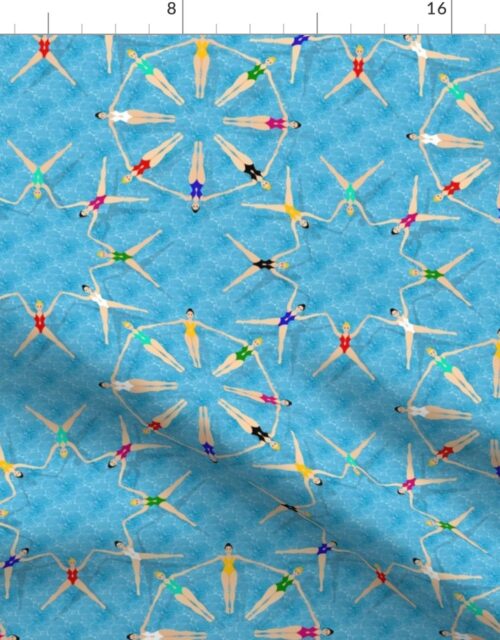 Small Synchronized Swimmers Water Ballet in Blue Swimming Pool Fabric
