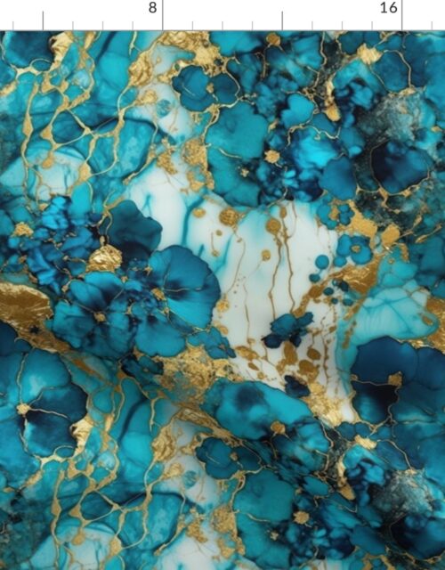 Small Turquoise and Gold Alcohol Ink 4 Fabric