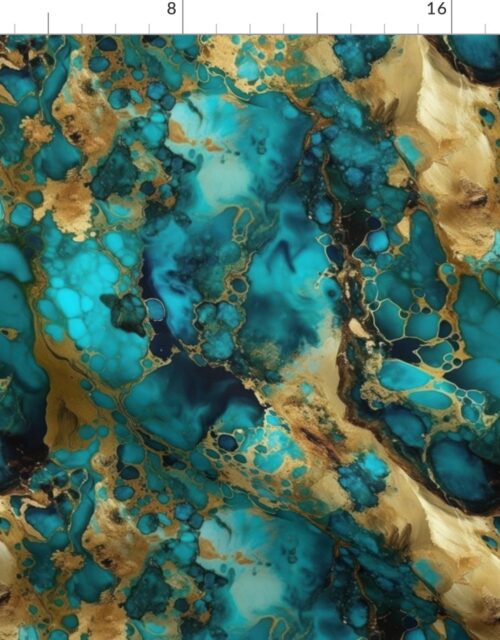 Small Turquoise and Gold Alcohol Ink 4 Fabric