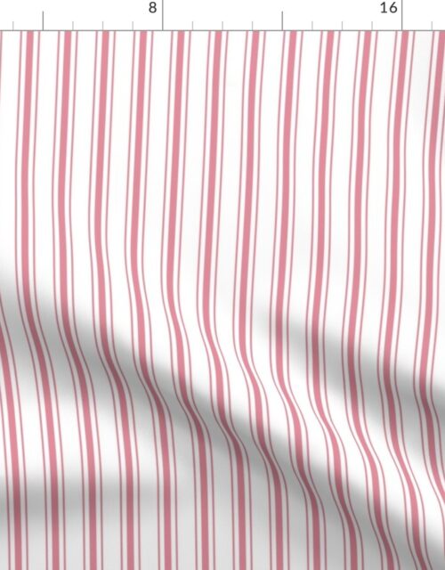 Small Vertical Nantucket Red Mattress Ticking Stripes on White Fabric