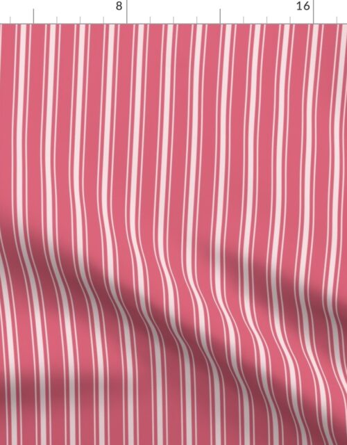 Small Vertical White Mattress Ticking Stripes on Nantucket Red Fabric