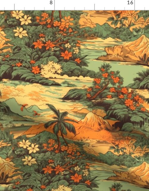 Small Vintage Hawaiian Landscape Green Fabric