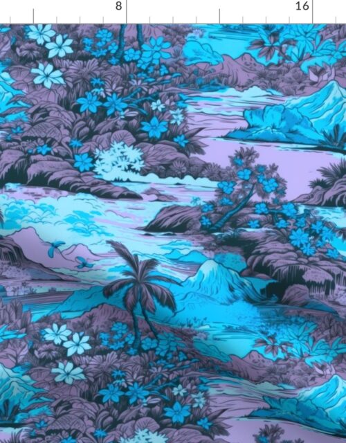 Small Vintage Hawaiian Landscape in Blue and Violet Fabric