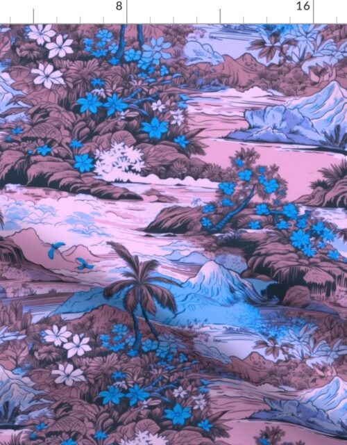 Small Vintage Hawaiian Landscape in Pink and Blue Fabric