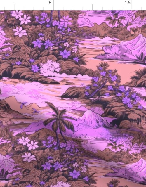 Small Vintage Hawaiian Landscape in Violet and Peach Fabric