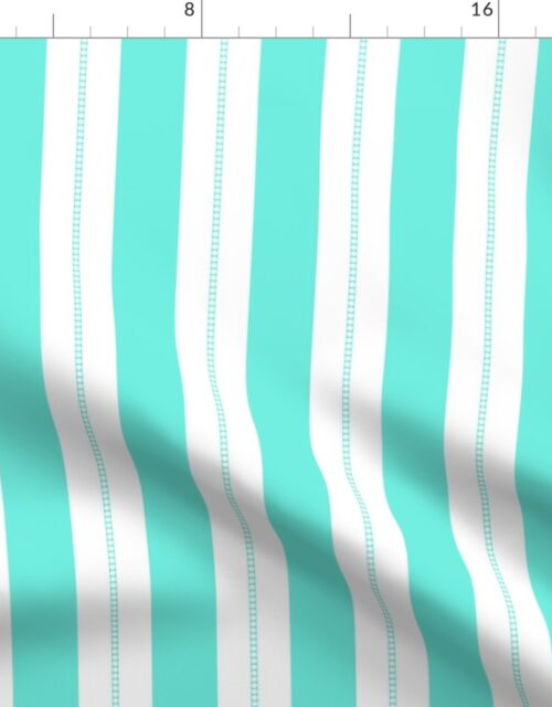 Small White and Aqua Blue Cabana Beach Bubble Stripes Fabric