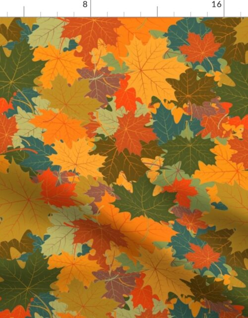 Smaller Autumn Leaves Scattered in Gold, Red, Brown and Green Fabric