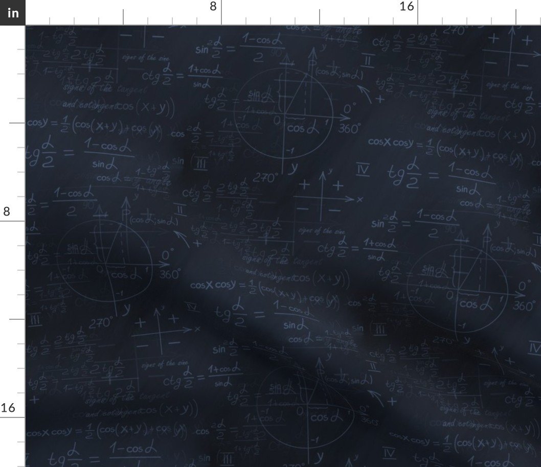 Smaller Back to School Blue Chalk on Dark Chalkboard with Mathematical Equations Fabric