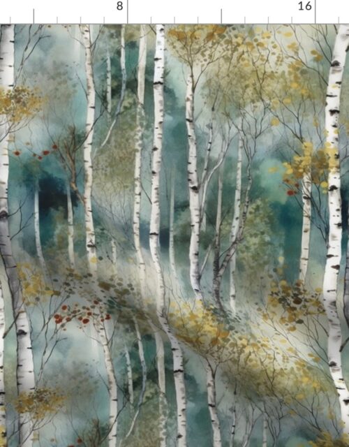 Smaller Endless Birch Tree Dreamscape Trees in Misty Forest Watercolor Fabric