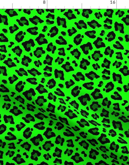 Smaller Leopard Spots Animal Repeat Pattern Print in Green and Black Fabric