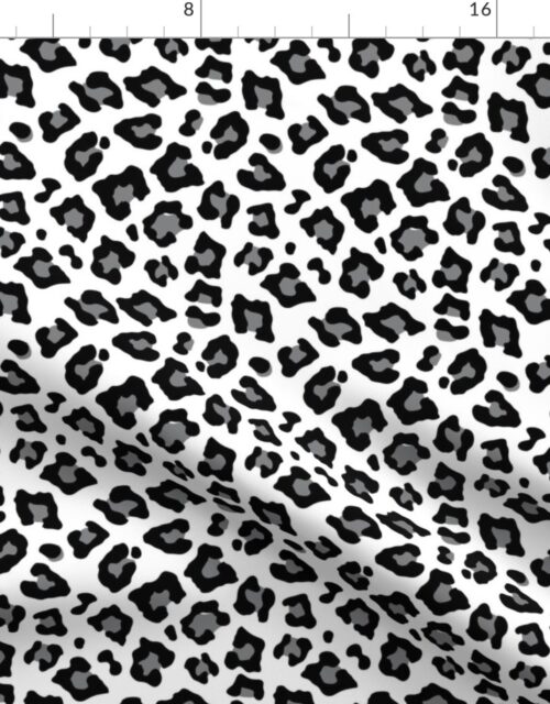 Smaller Leopard Spots Animal Repeat Pattern Print in Grey and Black Fabric