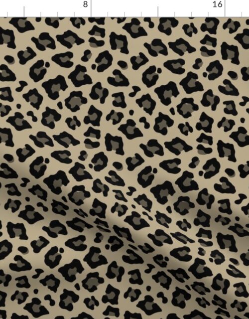Smaller Leopard Spots Animal Repeat Pattern Print in Tan and Black Fabric