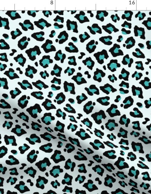 Smaller Leopard Spots Animal Repeat Pattern Print in Turquoise Blue and Black Fabric