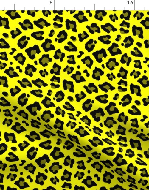 Smaller Leopard Spots Animal Repeat Pattern Print in Yellow and Black Fabric