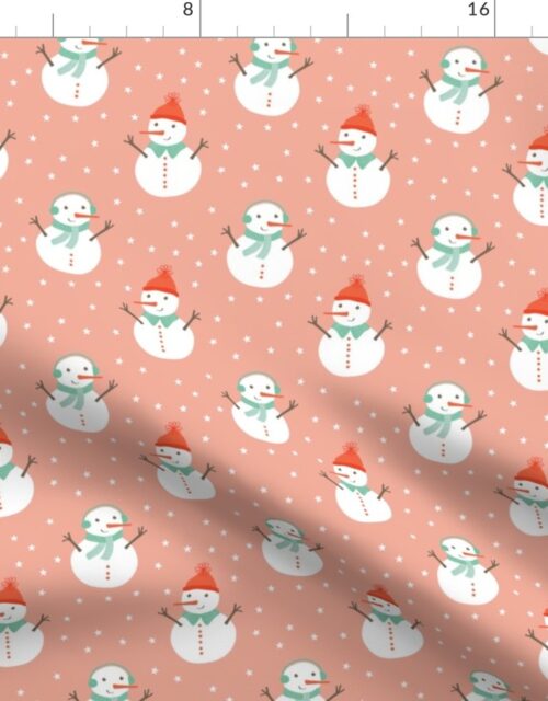 Snowmen Orange  on Peach Fabric