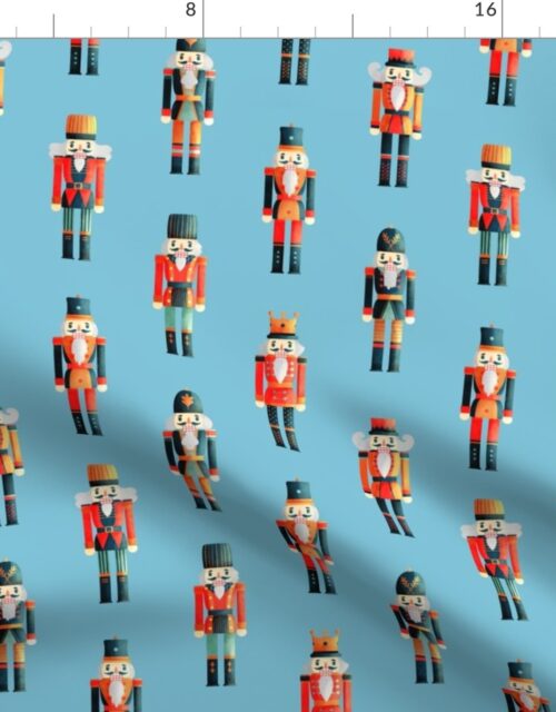Soldier and King Christmas Nutcrackers Parade on Icy Blue Fabric