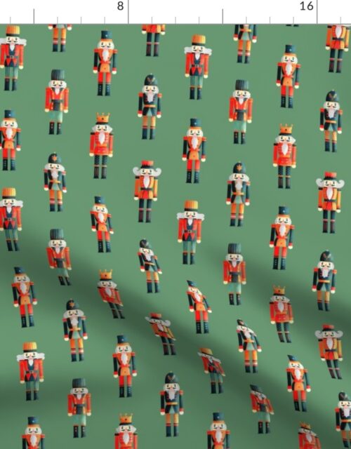 Soldier and King Christmas Nutcrackers Parade on Moss Green Fabric
