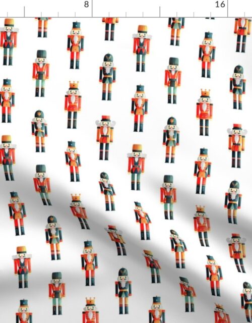 Soldier and King Christmas Nutcrackers Parade on White Fabric