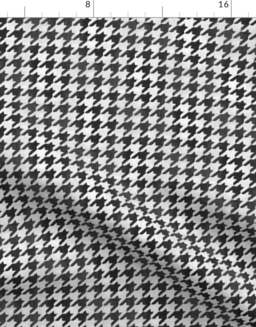 Soot Black and White Handpainted Houndstooth Check Watercolor Pattern Fabric
